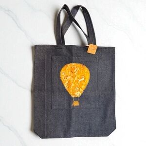 Vintage Handmade Denim Tote Back Balloon‎ Fiesta Shoulder Bag Purse Blue Yellow